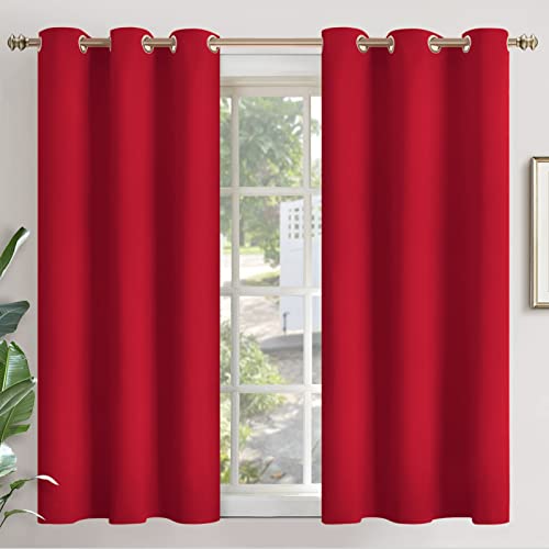 YoungsTex Red Blackout Curtains 54 Inch Length for Bedroom Short Window - Thermal Insulated with Grommet Room Darkening Drapes for Kitchen Bathroom Living Room, 2 Panels, 42 x 54 Inch