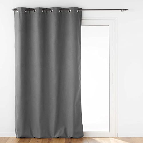 Douceur d'Intérieur, Jupiter Plain Charcoal Insulated Eyelet Curtains 140 x 260 cm