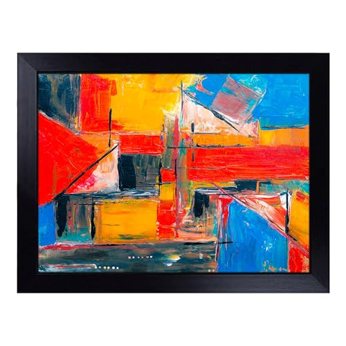 Lap Tray with Bean Bag Cushion, Abstract Art Painting By S.Johnson - Handmade in the UK, Raised Wooden Edge, Padded Cushion, Heat-Resistant Wipe-Clean Surface, for Meals, Laptops and Crafts
