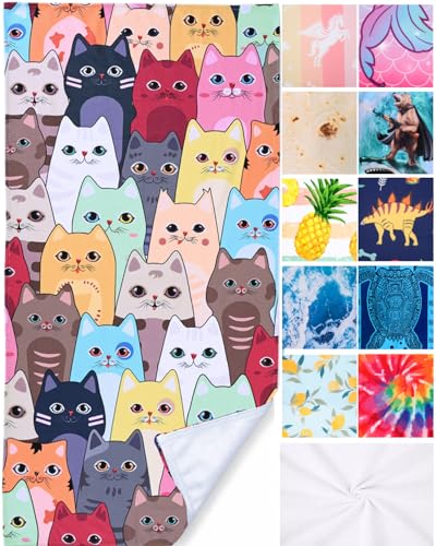 "LIVILAN Large Kitten Cat Beach Towel, 30"" X 60"" Soft Microfiber, Absorbent, Quick Dry, Sand Free, Light, Multiuse for Bath, Pool, Swim, Cute Cat Gifts"