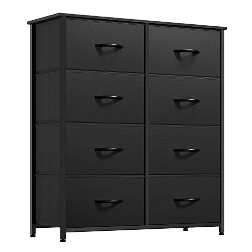 YITAHOME Chest of Drawer Bedroom with 8 Drawers Storage Unit Steel Frame Wood Top Fabric Dresser for Bedroom Living room,Closet,Black