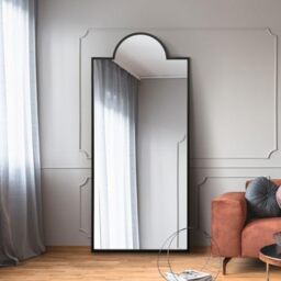 "MirrorOutlet The Fenestra - Black Modern Contemporary Leaner and Wall Mirror 67"" X 29"" (170CM X 75CM) Silver Mirror Glass with Black Metal Frame with Feature Edge. Landscape or Portrait."