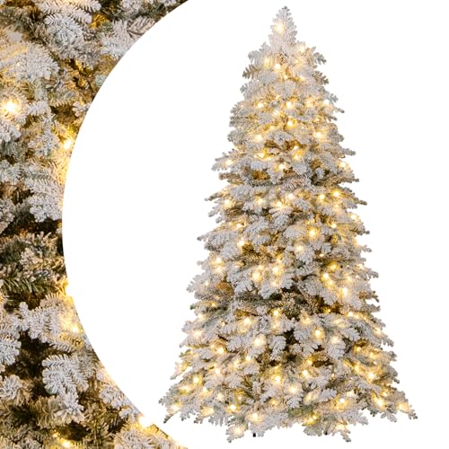 SPOTRAVEL Pre-Lit Artificial Christmas Tree, Snow-Flocked Xmas Tree(180 cm)