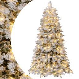 SPOTRAVEL Pre-Lit Artificial Christmas Tree, Snow-Flocked Xmas Tree(180 cm)