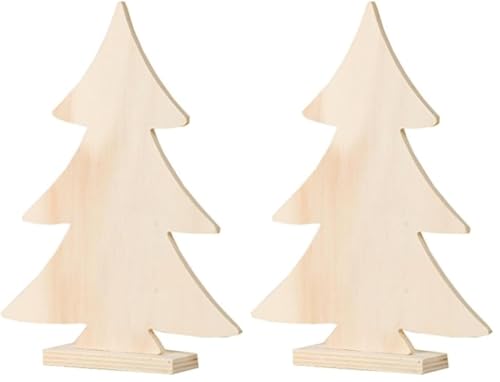 Artemio 20 cm Wooden Christmas Tree on Foot, Beige (Pack of 2)