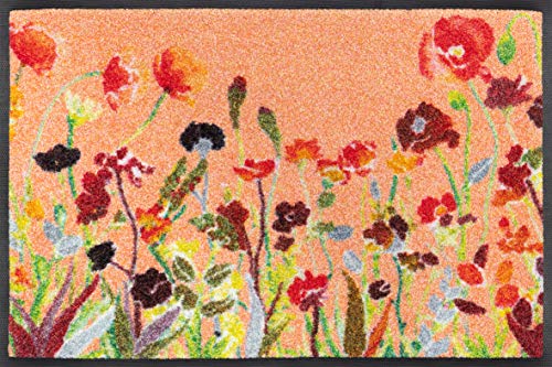 Wash+Dry Doormat, Wildflowers, 40 x 60 cm, washable for indoor and outdoor use, brown