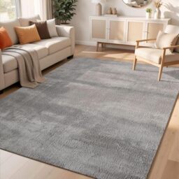 Rugs by Desire Comfy Washable Modern Living Room Rug Polyester Plain Indoor Area Rug with Low Pile - Anti-Slip Felt Backing SuperSoft Carpet Bedroom-Hallway, Dark Grey, 200x280 cm