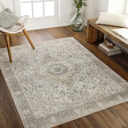 Livabliss Riffa Machine Washable Rug - Vintage Area Rugs Living Room, Large Rug 140x200 cm - Traditional Boho Style, Dining Room, Kitchen, Outdoor, Hallway - Beige, Cream, Grey and Yellow