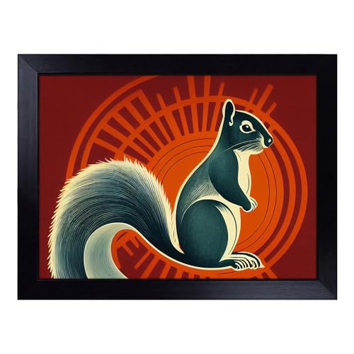 Lap Tray with Bean Bag Cushion, Squirrel Art Deco Style - Handmade in the UK, Raised Wooden Edge, Padded Cushion, Heat-Resistant Wipe-Clean Surface, for Meals, Laptops and Crafts