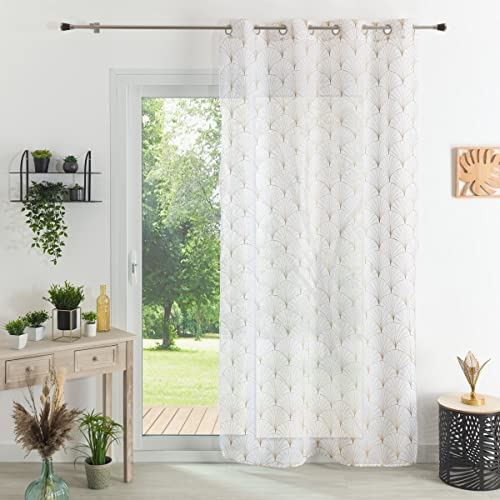 HomeMaison.com Linen Effect Net Curtain - Embroidered Net Curtain - Beige - Curtain 140 x 240 cm - Silver Eyelet Curtain - Window Curtain - Modern Curtain