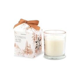Paddywax Holiday Candles Cypress & Fir Glass Votive Luxury Artisan Scented Candle, 198g, White