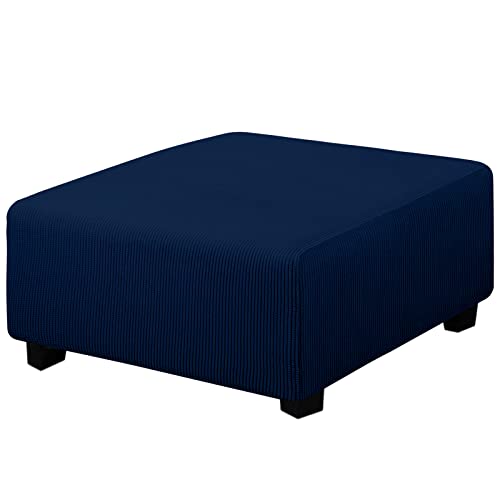 Easy-Going Stretch Square Ottoman Cover 40x40x15 inch Folding Storage Stool Furniture Protector Soft Rectangle slipcover with Elastic Bottom Navy