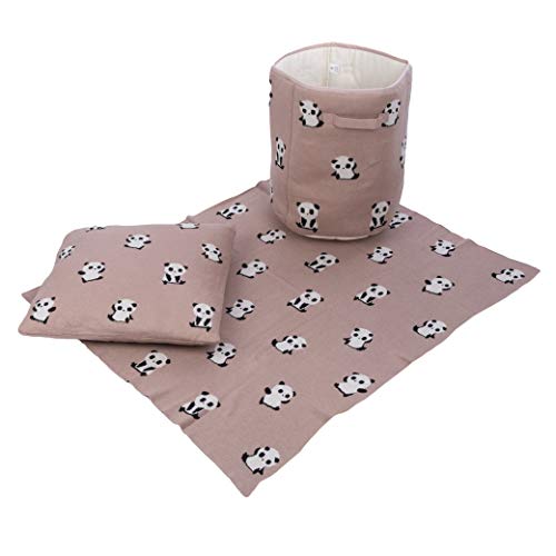 Penguin Home Set of Blanket 81x101 CM with Basket 35x41 CM and Cushion 45x45 CM, 100% Cotton, Blanket for Sofa Settees, Fluffy Sofa Throws, Warm, Cozy, Plush and Lightweight Panda Print Blanket set.