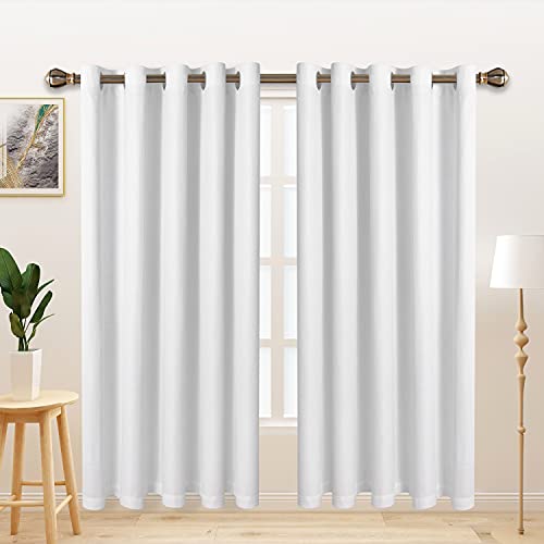 LORDTEX Linen Look Textured Blackout Curtains with Thermal Insulated Liner - Heavy Thick Grommet Window Drapes for Bedroom, 70 x 108, White, Set of 2 Panels