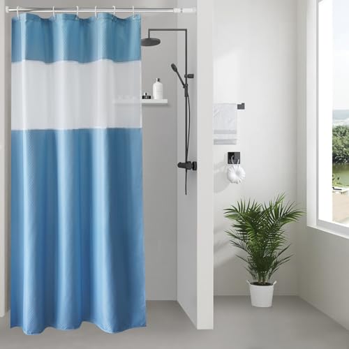 UFRIDAY Waffle Weave Fabric Shower Curtain with Mesh Window, Stall Shower Curtain Fabric 36 x 72 inch,Heavy Duty Decorative Bathroom Curtain, Hotel Luxury, Water-Repellent,36 x 72 Inches,Light Blue