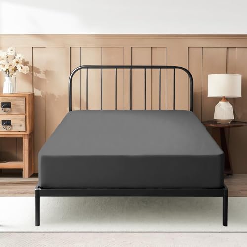 "Cot Fitted Sheet 25 x 75 Inches 8"" Deep Pocket 100% Egyptian Cotton 600 Thread Count Snug Fit for Trifold Mattress, Narrow Twin, Camp Bunk, Guest Bed, Army Cot Soft & Breathable ??? Dark Grey"