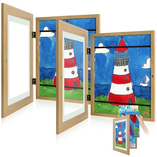 Golden State Art, Kids Art Frames Front Opening Holds 50 Pack, Kids Artwork Frames Changeable 9X12, Ecru Storage Frame Display for Kid Artworks, Children Art Projects/Drawing, 3D Picture, 2 Pack