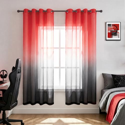 Red and Black Gothic Curtains for Window Decor Home Decor Ombre Chic Modern Sheer Curtains for Boys Room 52.3x59.1 Inch Length 2 Panels