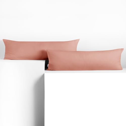 DecoKing Set of 2 Pillowcases 40 x 200 cm, Jersey Knit, 100% Combed Cotton, zip closure, color Salmon, Amber