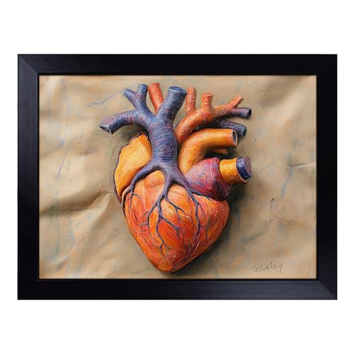 Lap Tray with Bean Bag Cushion, Anatomical Heart - Handmade in the UK, Raised Wooden Edge, Padded Cushion, Heat-Resistant Wipe-Clean Surface, for Meals, Laptops and Crafts
