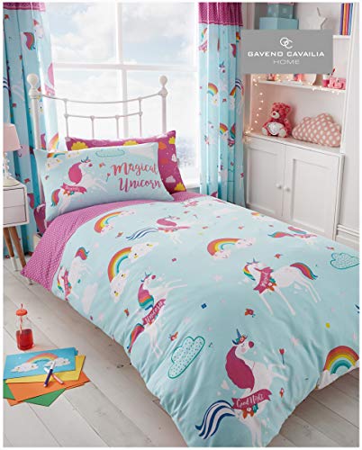 Gaveno Cavailia Kids Rotary Duvet Set Unicorn Fairy Tale Single Children Character Bedding 2 Piece Printed Reversible Bedlinen Easy Care Bedset 1 Quilt Cover and 1 Matching Pillow Case