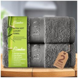 GC GAVENO CAVAILIA Bamboo Hand Towels 2 Pack - 500 gsm Highly Absorbent Towels For Bathroom (50x80 Cm) - 60% Bamboo, 40% Cotton Towels Bale Extra Soft - Charcoal