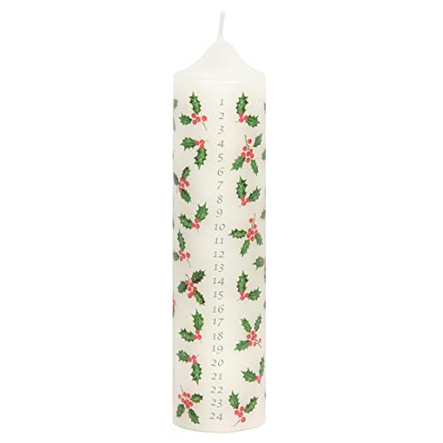 Talking Tables Holly Leaf Christmas Pillar Advent Candle for Wreath - 20.5cm Premium Unscented Wax, Dates to Countdown to Xmas Day - Statement Table Decoration, Home Décor, White