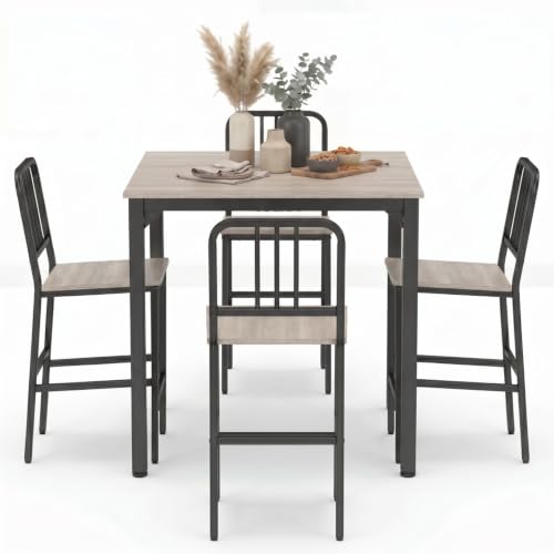 GiantexUK 5 PCS Wooden Dining Table Set, Kitchen Bar Table and Chairs