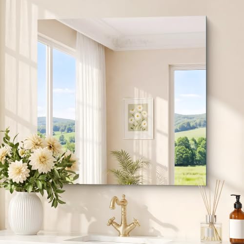 "KOCUUY Frameless Bathroom Mirror, 30"" x 30"" Rectangle Wall Mirror with Polished Edges, Hangs Horizontally or Vertically for Bathrooms, Bedrooms and Living Rooms"