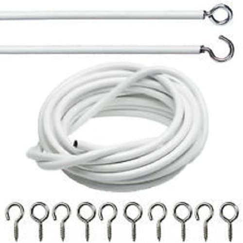 HomeElabador 4M White Curtain Wire Cord Cable with Free Hook and Eye Fittings Net Curtain Kit 4 Meter Curtain Rail Wire Cord with Hooks for Window Curtain Hanging Net Curtains & Pictures.