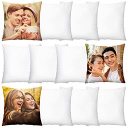 Remagr 12 Pack Sublimation Pillow Cases Bulk 18 x 18 Inch White Blank Cushion Covers DIY Heat Transfer Pillow Covers Short Plush with Invisible Zipper Decorative Polyester Throw Case