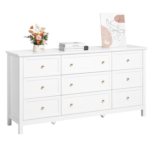 VEVOR 9 Drawer Dresser, Wooden Chest of Drawers with Sliding and Anti-tip Device, Retro Minimalist Dresser Chest, Closet Storage TV Stand Organizer for Living Room, Hallway, Bedroom, Entryway, White by Amazon | VEVOR 9 Drawer Dresser, Wooden Chest of Drawers with Sliding and Anti-tip Device, Retro Minimalist Dresser Chest, Closet Storage TV Stand Organizer for Living Room, Hallway, Bedroom, Entryway, White by Amazon |