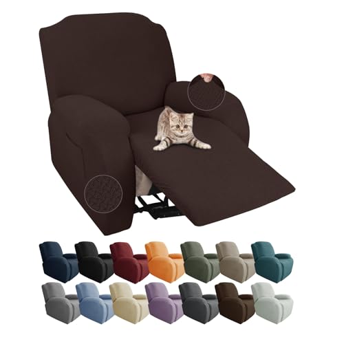 JIVINER 4-Piece Recliner Slipcover Stretch Jacquard Slipcover Living Room Soft Cover with Pocket, Dark Coffee