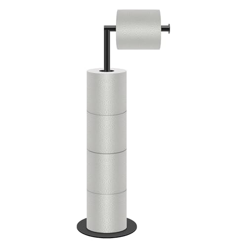 NearMoon Bath Toilet Paper Holder Stand- Modern Tissue Roll Holder Standing with Balanced Base, Rustproof Toilet Roll Holder for Bathroom/Kitchen Countertop (Matte Black, Metal Base)