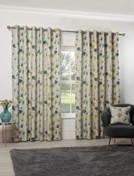 Camarillo Floral Eyelet Curtains 90 x 54 Ochre Lined Watercolour Flowers