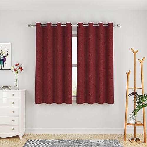 UPOPO Curtains Burgundy Red Privacy Linen Textured 45 inches Long Kitchen Living Room Bedroom Drapes Curtains Basement Window Curtain 2 Panels Grommet Top
