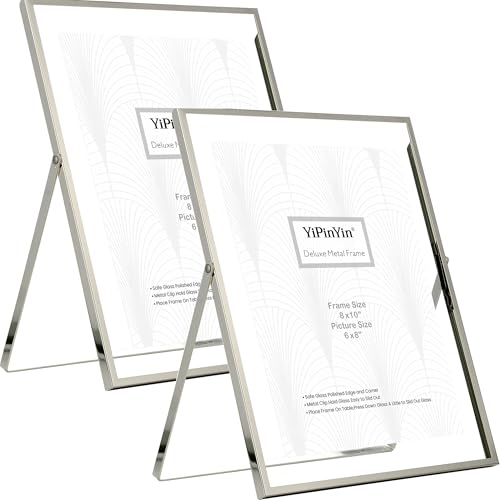 YiPinYin 8x10''Floating Frame Silver Set of 2 For Photo Sizes 5x7,6X8,7x9'', for Desktop/Shelf Display Silver Plated Frame for Gift Choice of Wedding, Christmas,Birthady.