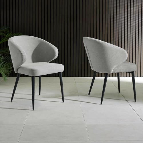 Julian Bowen Marcus Dining Chairs Set of 2, Retro Light Grey Upholstered Kitchen Chair with Curved Back and Arms, Kitchen Seat with Backrest for Dining Room - H 83 x D 58.5cm