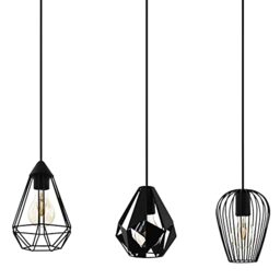 EGLO Pendant Lighting Distaff, 3 Lamp Ceiling Light Fixture for Dining and Living Rooms, Hanging Light Made of Black Metal, E27 Socket, 90 cm