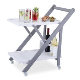 Relaxdays bamboo kitchen trolley, bottle holder, 2 shelves, HWD: 70x44x39.5 cm, white-grey