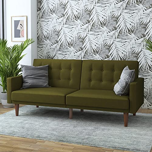 DHP Furniture Wimbley Sofabed, Green Linen, 86x200x80cm (DxWxH)