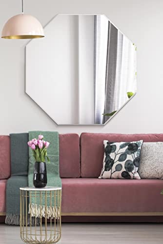 "MirrorOutlet The Octa - Large Bevelled edged Modern Octagonal Wall Mirror 39"" X 39"" (100cm X 100cm) Silver Mirror Glass On A Black Backing"