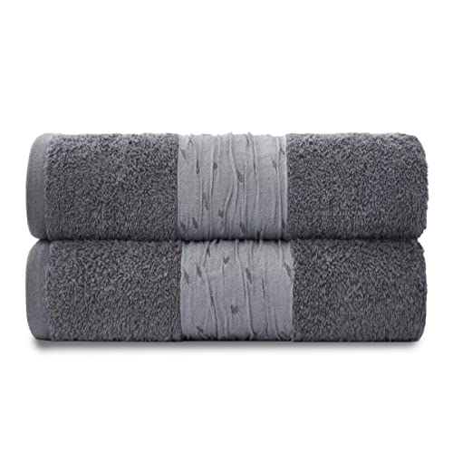 GC GAVENO CAVAILIA Ultra Soft & Cosy 2PK Bainsford 600 GSM Egyptian Cotton Bath Sheets, Luxury Quick Dry Bathroom Accessories, Charcoal, 90X140 cm