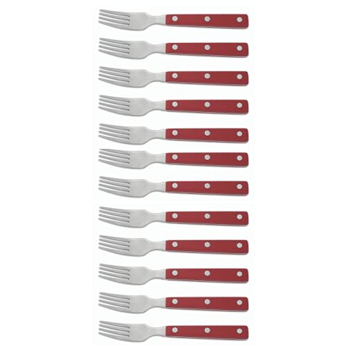 Arcos Table Knives - Box 12 Pieces Steak Fork - Stainless Steel 18/10 and 195 mm (7.68 Inch) - Handle Polyoxymethylene (POM) Red Colour (12 Piece)