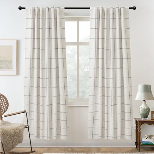 DriftAway 100% Blackout Plaid Linen Curtains 72 Inches Long 2 Panels Gray - 100% Blackout, Linen Texture, Plaid Pattern, Two Layers, Rod Pocket & Back Tab, Bedroom Living Room Use, Luxury Appearance