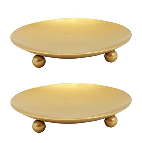 YYaaloa 2 pack Gold Decorative Iron Plate Candle Holder 4.33'' Candle Stand Candle Plate for LED & Wax Candles, Incense Cones, Spa, Weddings (Gold-2 pack)