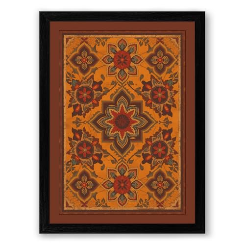 Ornate Eastern Tapestry Eclectic Framed Wall Art Print A2 (59.4×42cm) Black, Wall Decor for Living Room, Bedroom, Office & Home, Ready to Hang, Art Gift