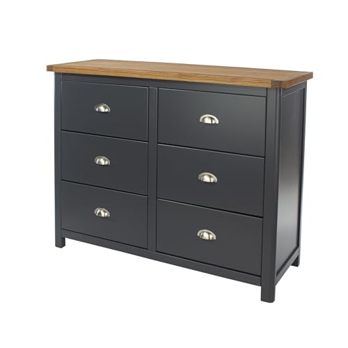 Home Source Coniston Chest of Drawers, Wooden Bedroom Cabinet Clothes Storage, 6 Drawer, Blue