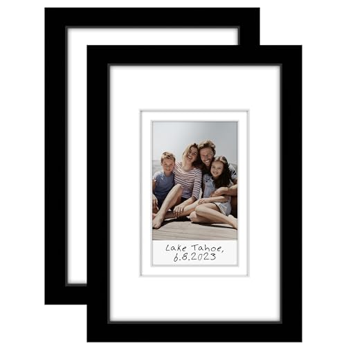 Americanflat 4x6 Picture Frame - Set of 2 - Use as 2x3 Frame with Mat for Instant-Print Photos - Black Mini Picture Frames for Tabletop and Wall Display with Shatter-Resistant Glass
