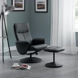 Julian Bowen Lugano Recliner & Stool, Faux Leather, Black - H95 x W75cm
